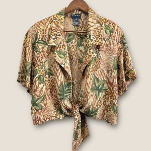 Virgo Resort Wrap Top Size 16 Floral Animal Print Sheer Vacation Tropical Cruise